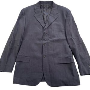 Massimo Dutti Blazer Jacket Mens 54 / US 44R Navy Wool Linen Blend Three Button